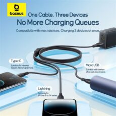 کابل تبدیل USB به لایتنینگ/USB-C/micro-USB بیسوس مدل Ultra-Fast 3.5A طول 1.3 متر