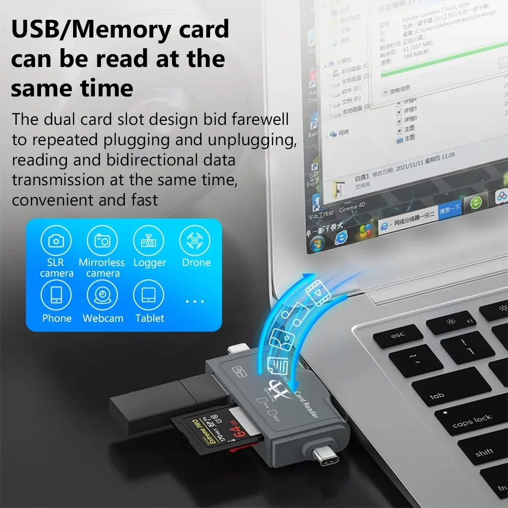 مبدل USB 3.0 OTG به USB-C/ MICROUSB/ لایتنینگ هارمن مدل CARDREADER PRO