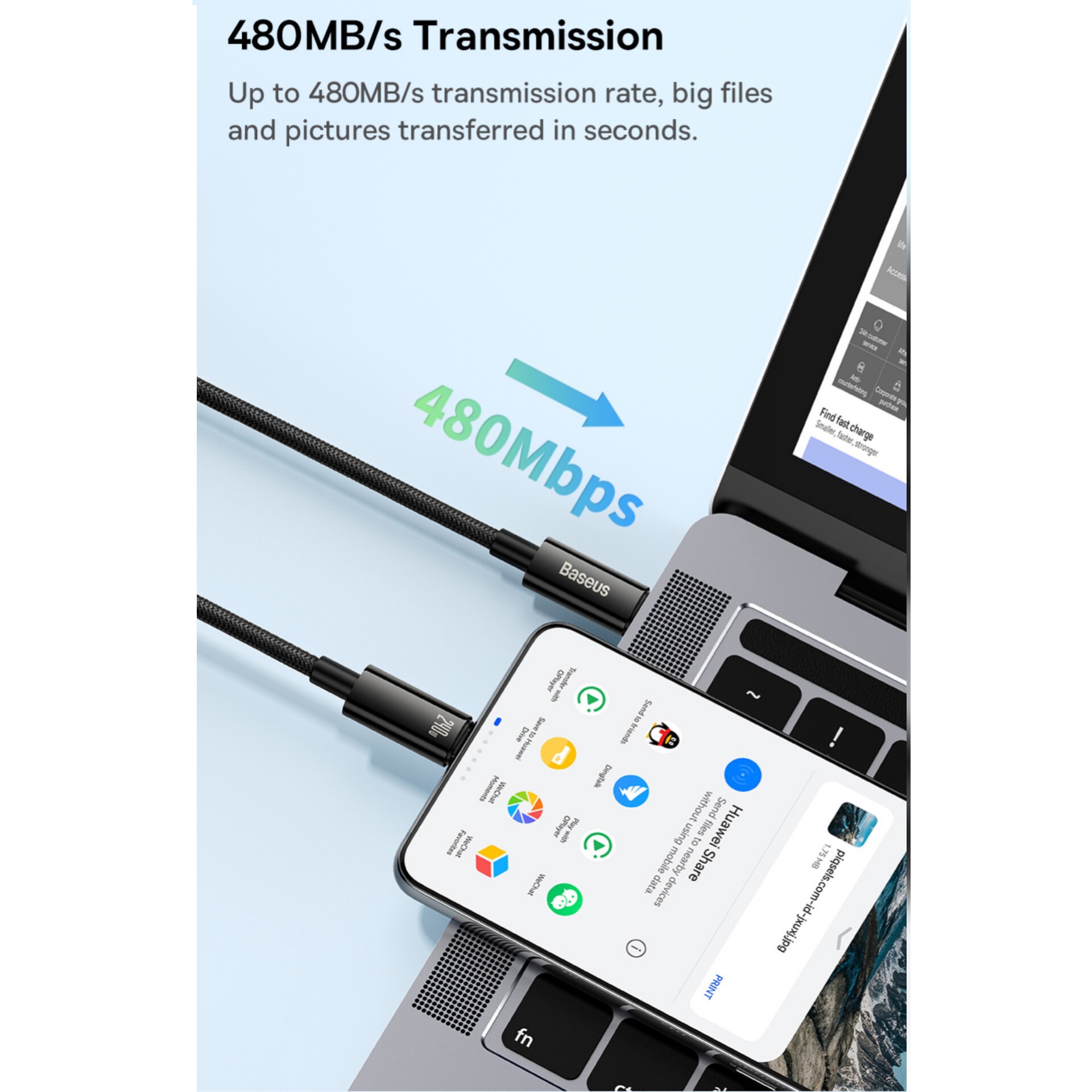 کابل تبدیل USB-C باسئوس مدل (TUNGSTEN GOLD (240W طول 3 متر