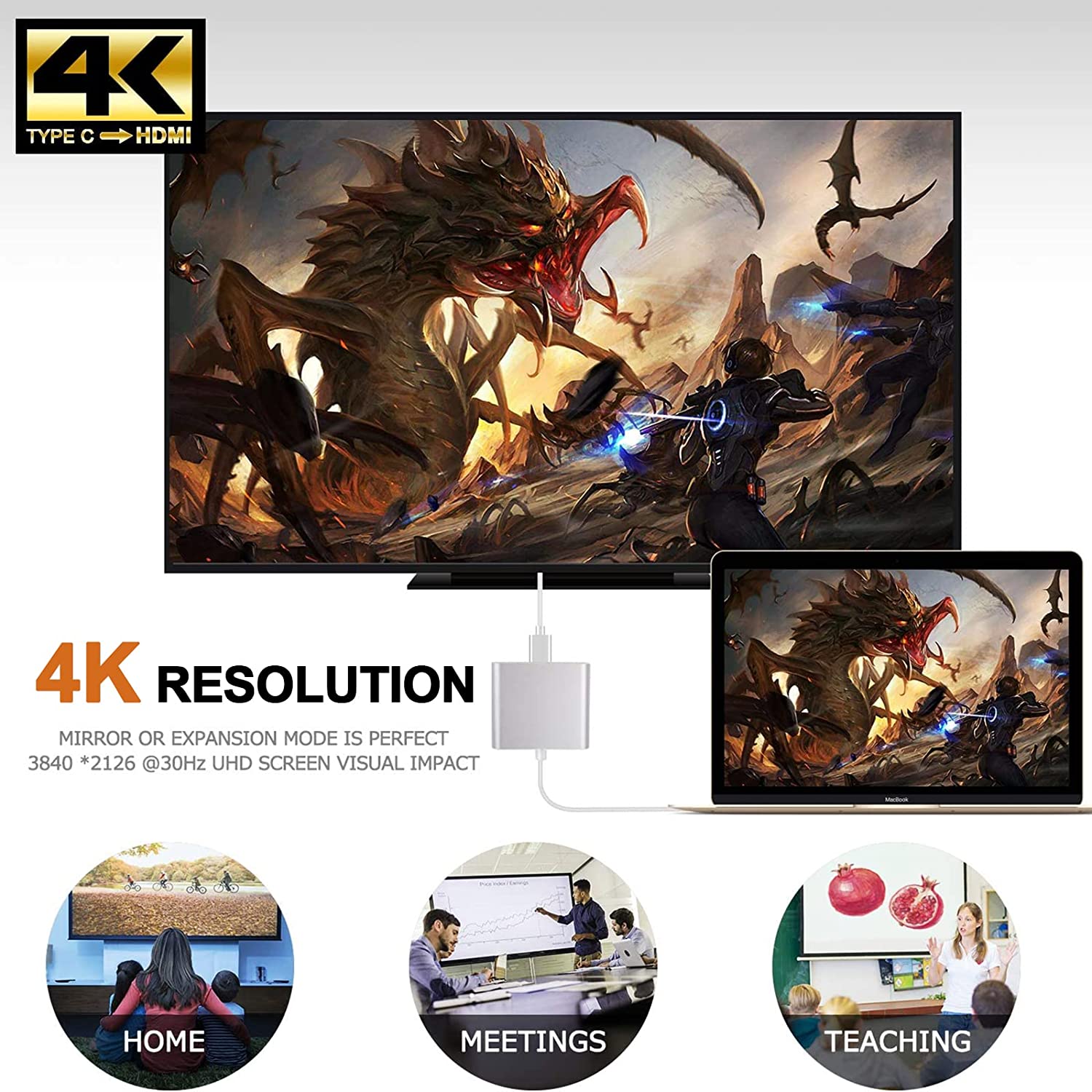 مبدل USB-C به USB-C / USB 3.0 / HDMI 4K  مدل Adapter 3 in1