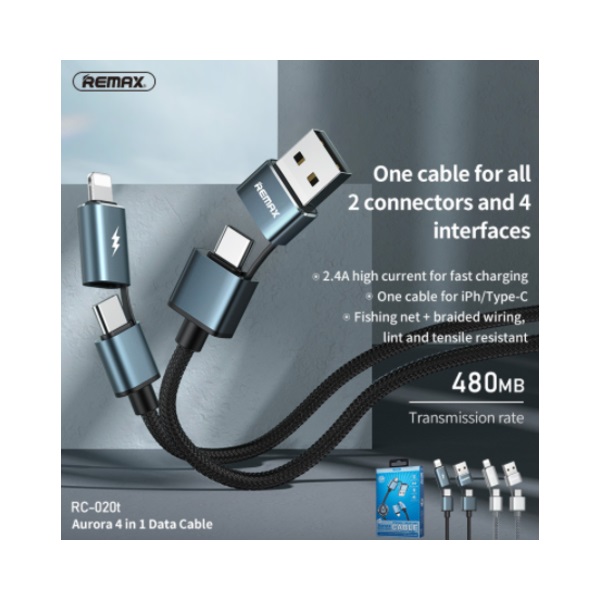 کابل تبدیل USB/USB-C به USB-C / لایتنینگ ریمکس مدل RC-020T طول 1 متر