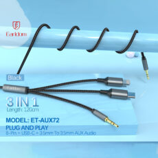 کابل تبدیل AUX به لایتنینگ / USB-C / AUX ارلدام مدل AUX72 طول 1.2 متر