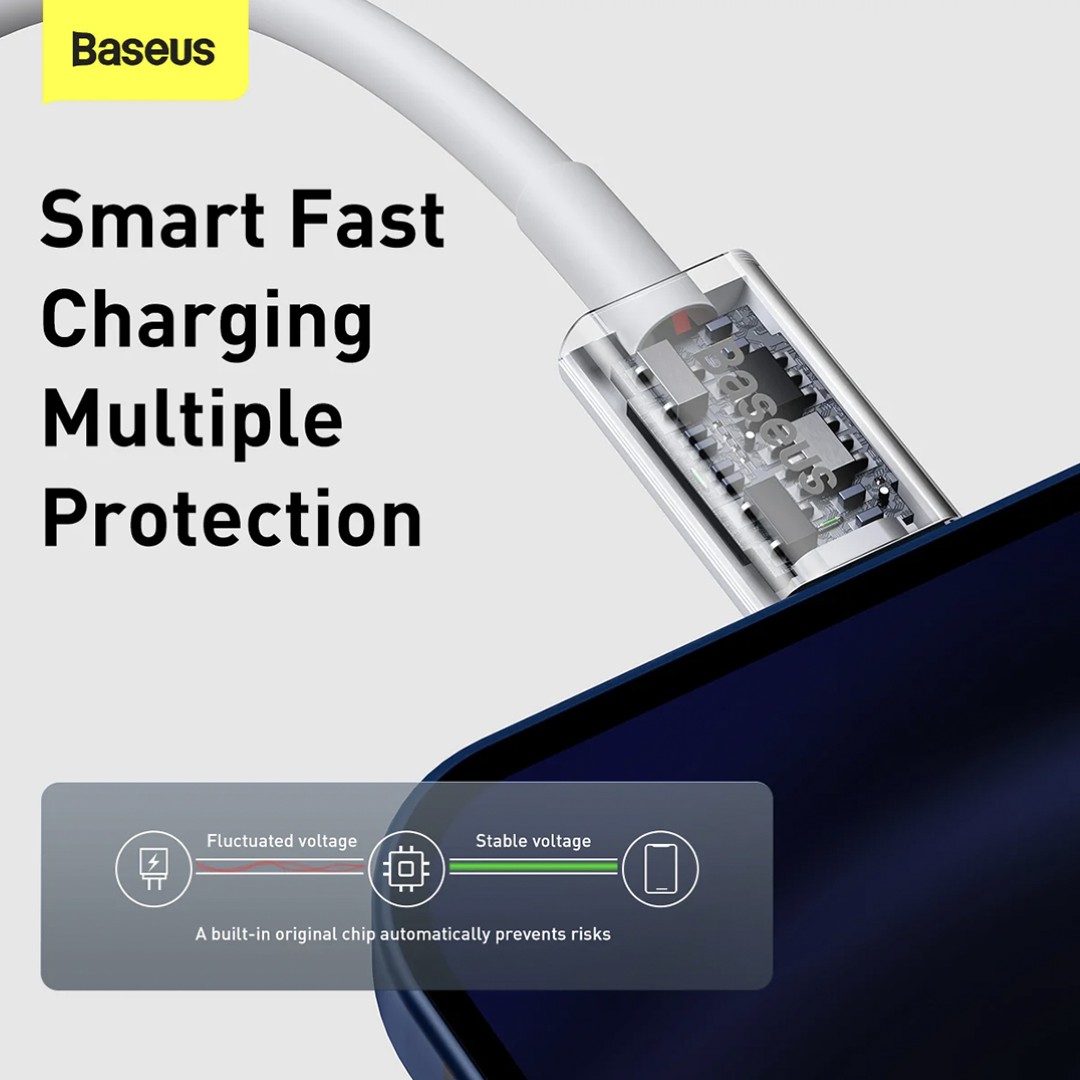 کابل تبدیل USB-C به لایتنینگ باسئوس مدل Superior PD طول 1.5 متر بسته دو عددی