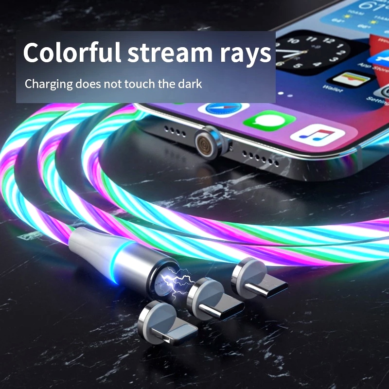 کابل تبدیل مغناطیسی USB به MicroUSB / USB-C / لایتنینگ مدل RGB 1x3 طول 1 متر