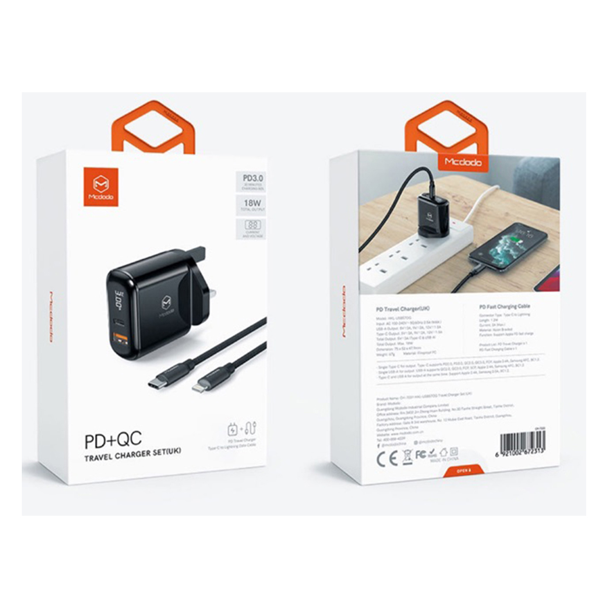 شارژر دیواری مک دودو مدل LCH-7231 به همرا کابل تبدیل لایتنینگ