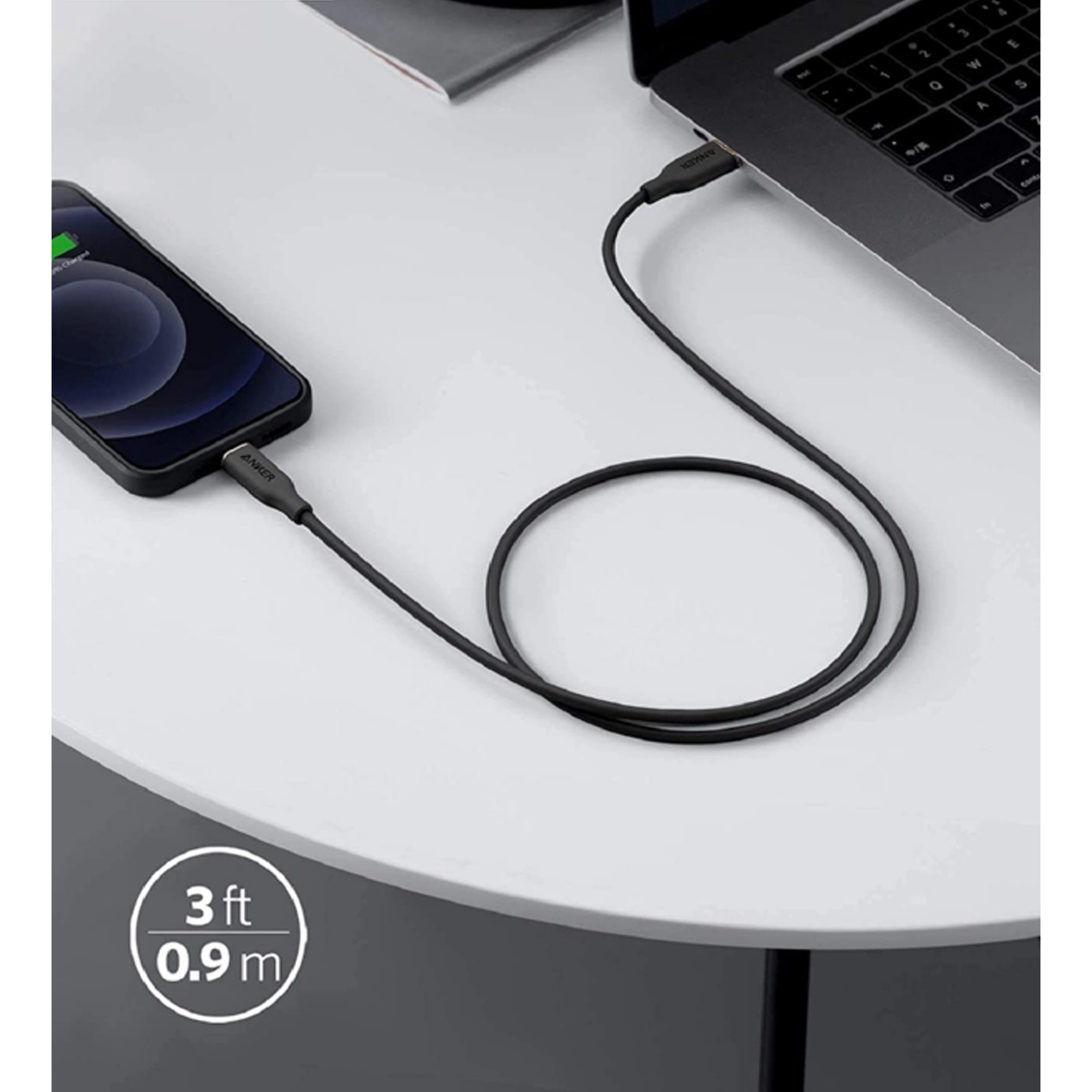 کابل تبدیل USB-C به لایتنینگ انکر مدل Powerline III Flow A8662 طول 0.9 متر