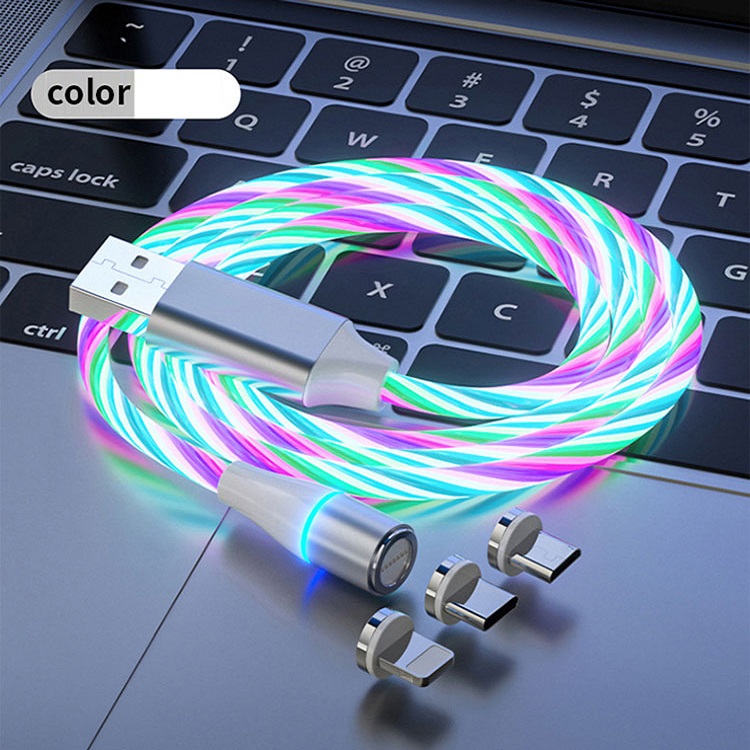 کابل تبدیل مغناطیسی USB به MicroUSB / USB-C / لایتنینگ مدل 1x3 LED طول 1 متر