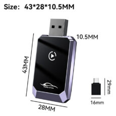 کارپلی و اندروید اتو مدل Wireless CarPlay/Android Auto Q1Y به همراه مبدل USB به USB-C