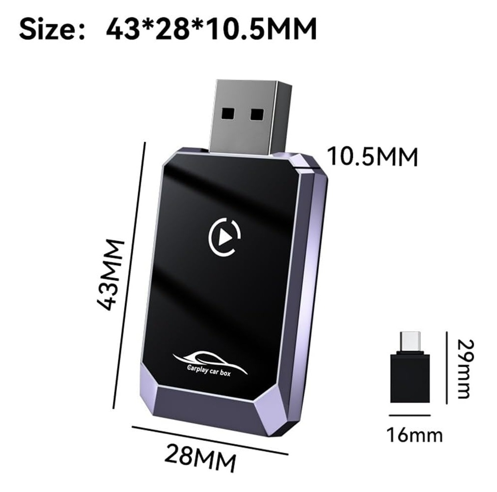 کارپلی و اندروید اتو مدل Wireless CarPlay/Android Auto Q1Y به همراه مبدل USB به USB-C