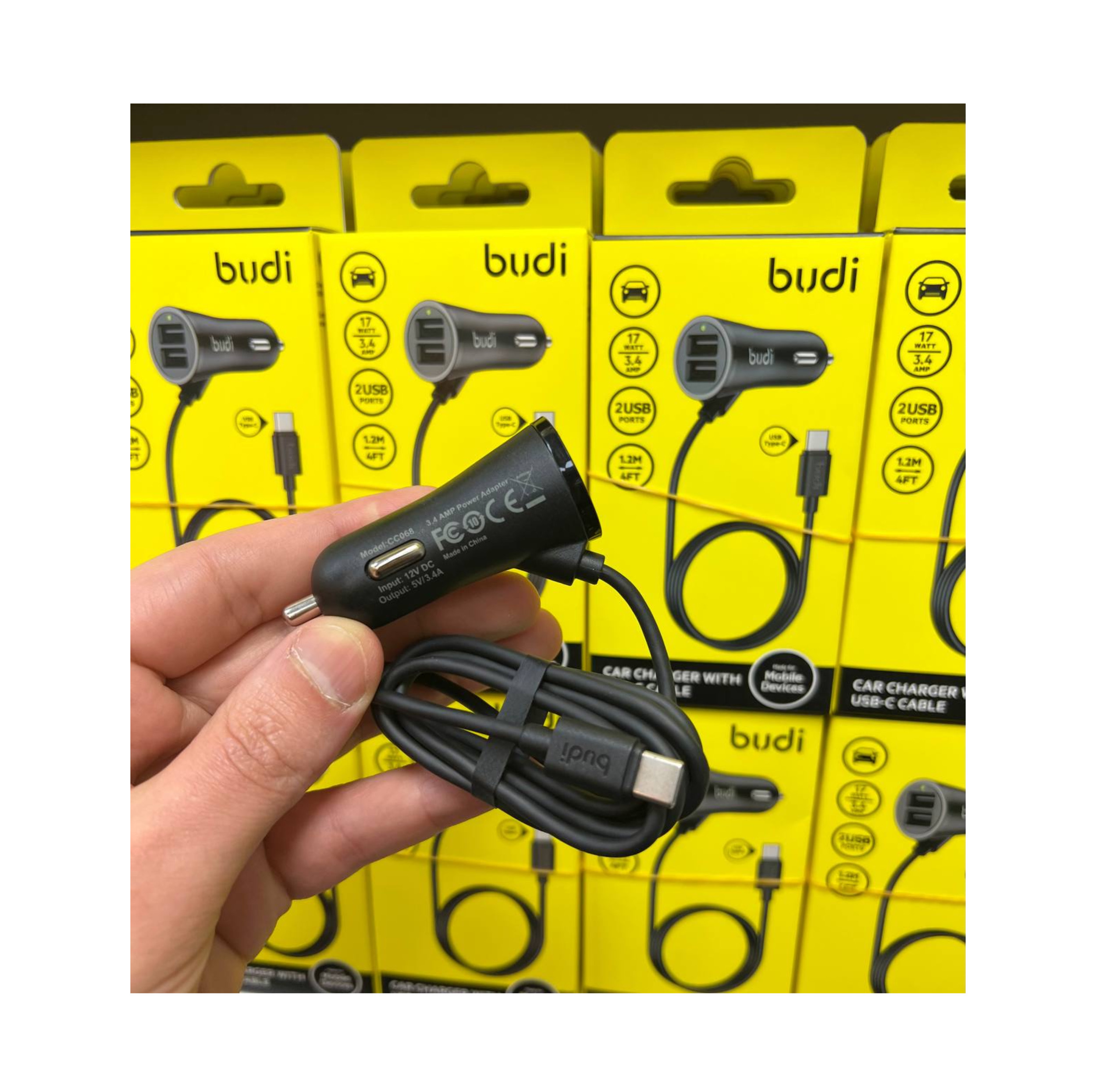 شارژر فندکی 17وات بودی مدل CC068TB1 به همراه کابل USB-C