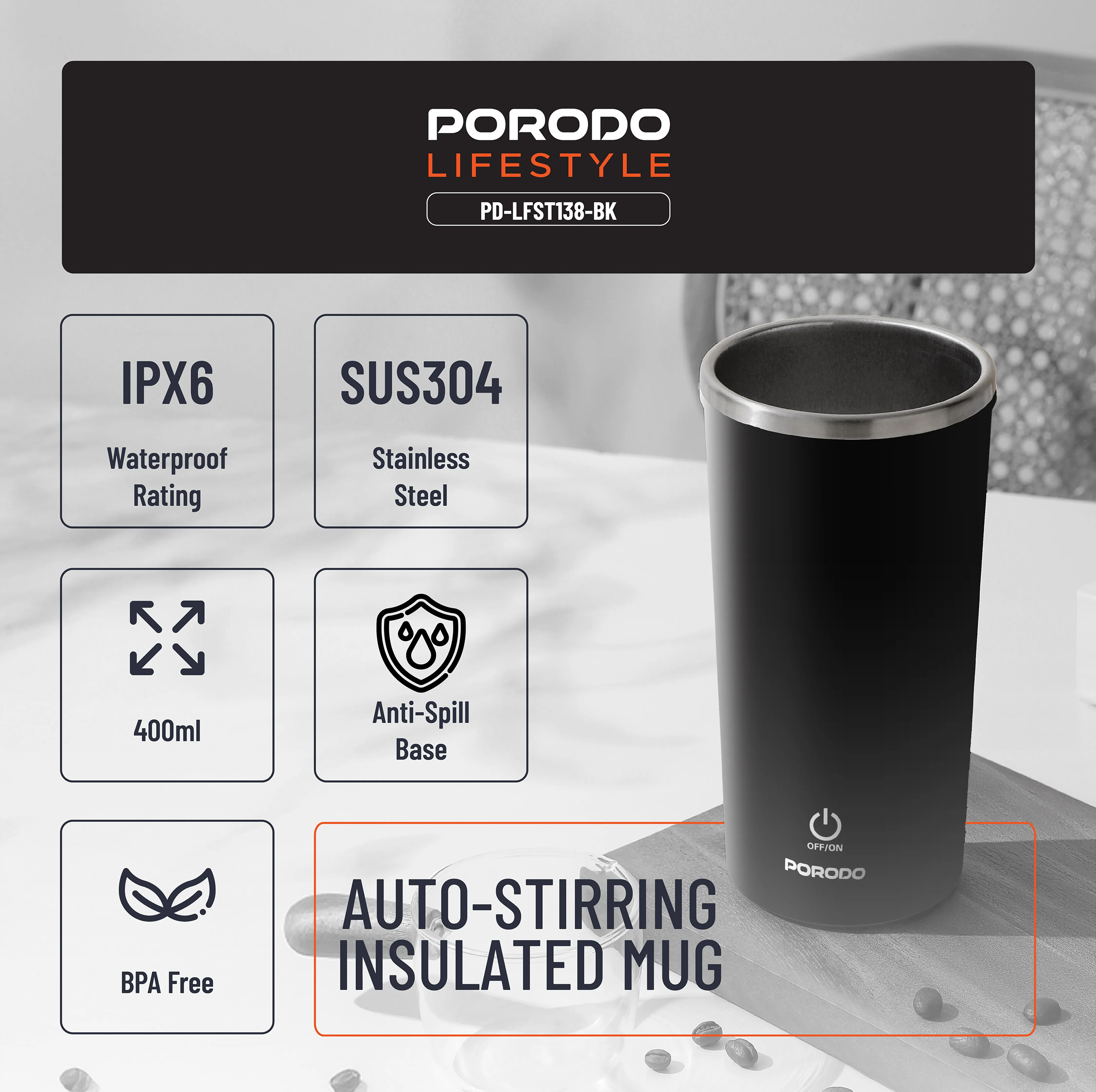 تراول ماگ پرودو مدل PDLFST138BK گنجایش 0.4 لیتر