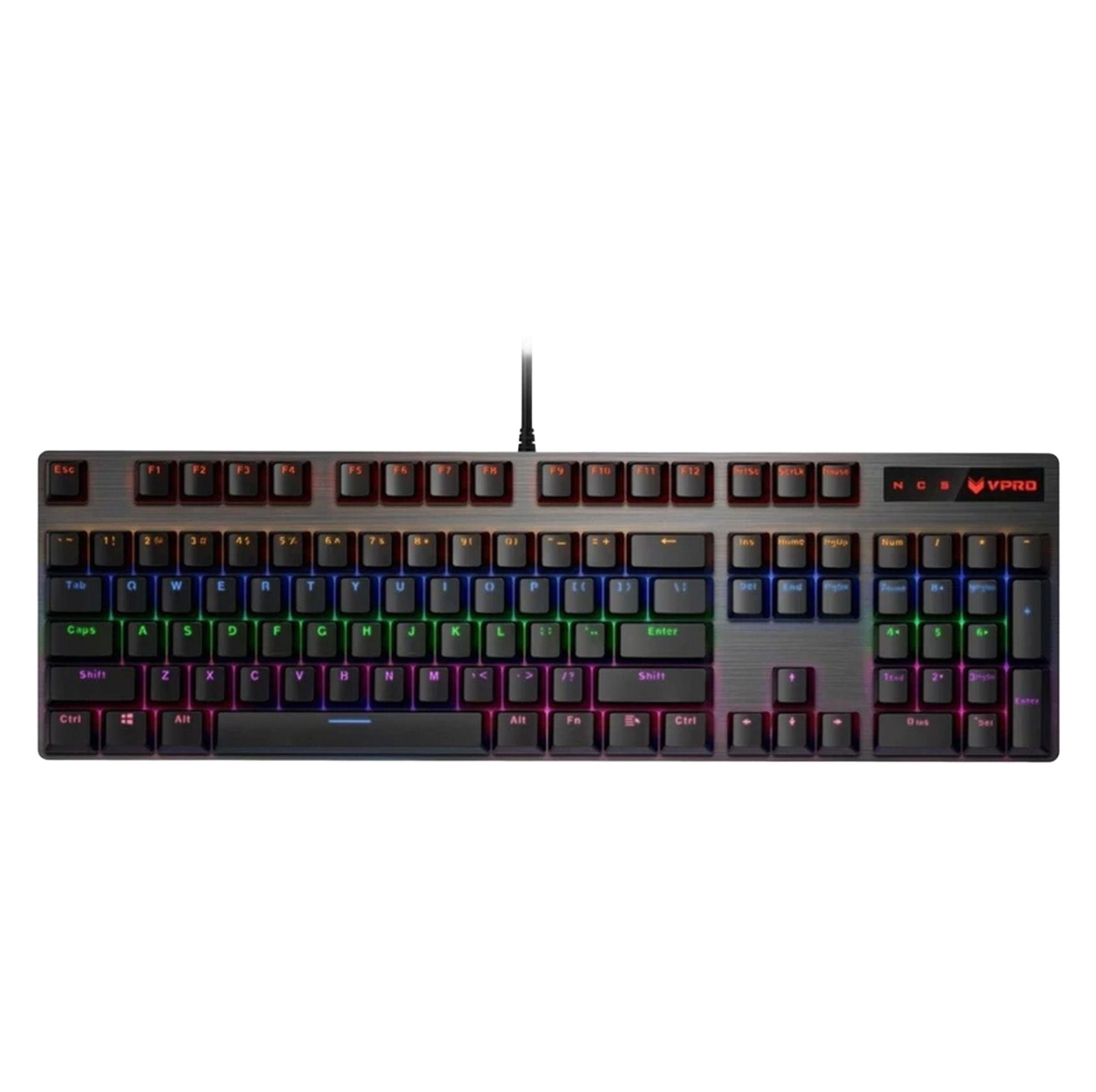 کیبورد مخصوص بازی مکانیکی رپو مدل V500PRO، مکانیکال سوییچ آبی، Full size، نورپردازی RGB