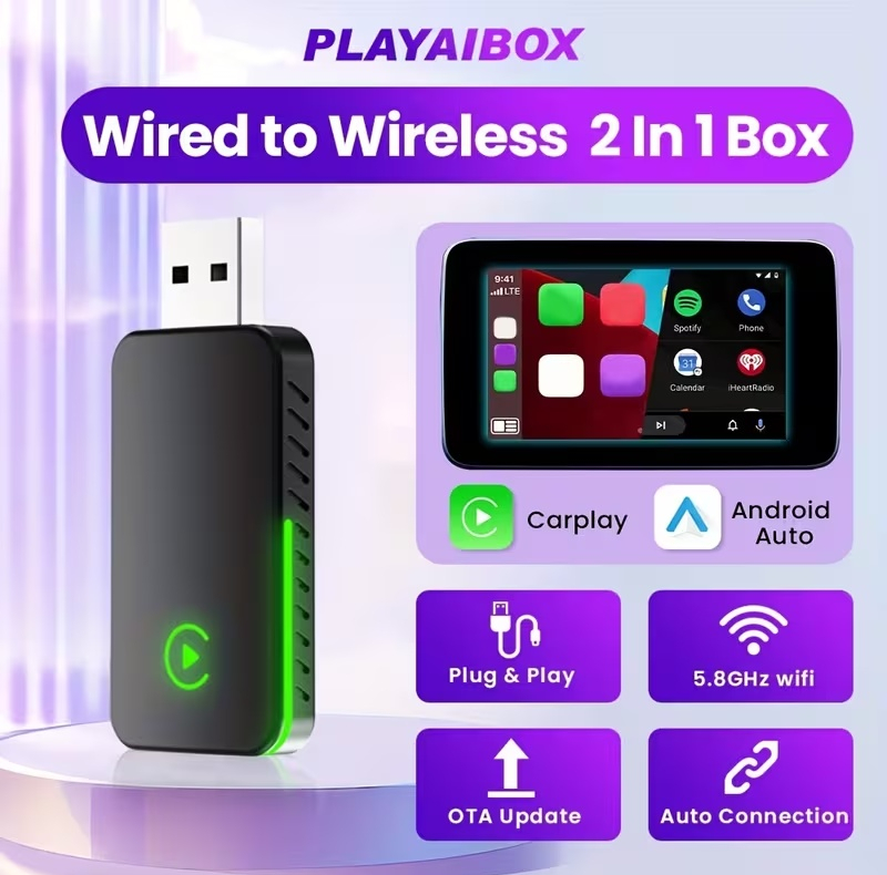 کارپلی و اندروید اتو مدل CP/AA M10 2in1 Carplay/Android Auto به همراه مبدل USB به USB-C