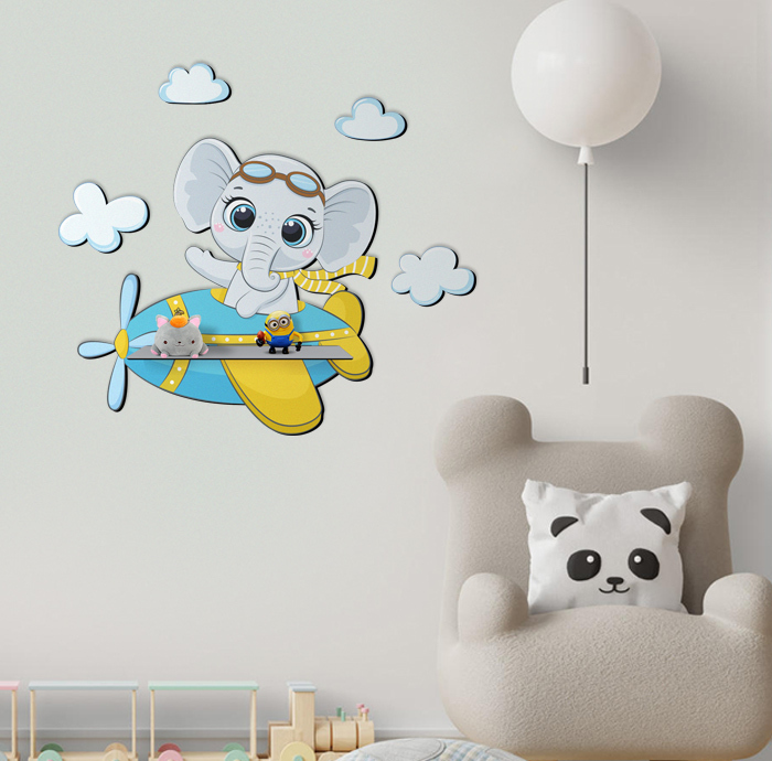 شلف دیواری اتاق کودک باروچین مدل فیل خلبان کد sh-39