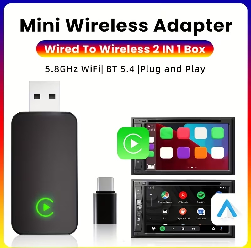 کارپلی و اندروید اتو مدل CP/AA M10 2in1 Carplay/Android Auto به همراه مبدل USB به USB-C