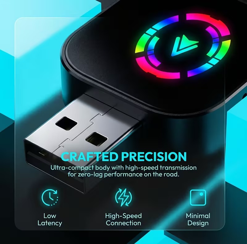 کارپلی و اندروید اتو مدل Wireless CarPlay/Android Auto Q1AS به همراه مبدل USB به USB-C