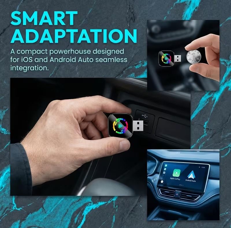 کارپلی و اندروید اتو مدل Wireless CarPlay/Android Auto Q1AS به همراه مبدل USB به USB-C