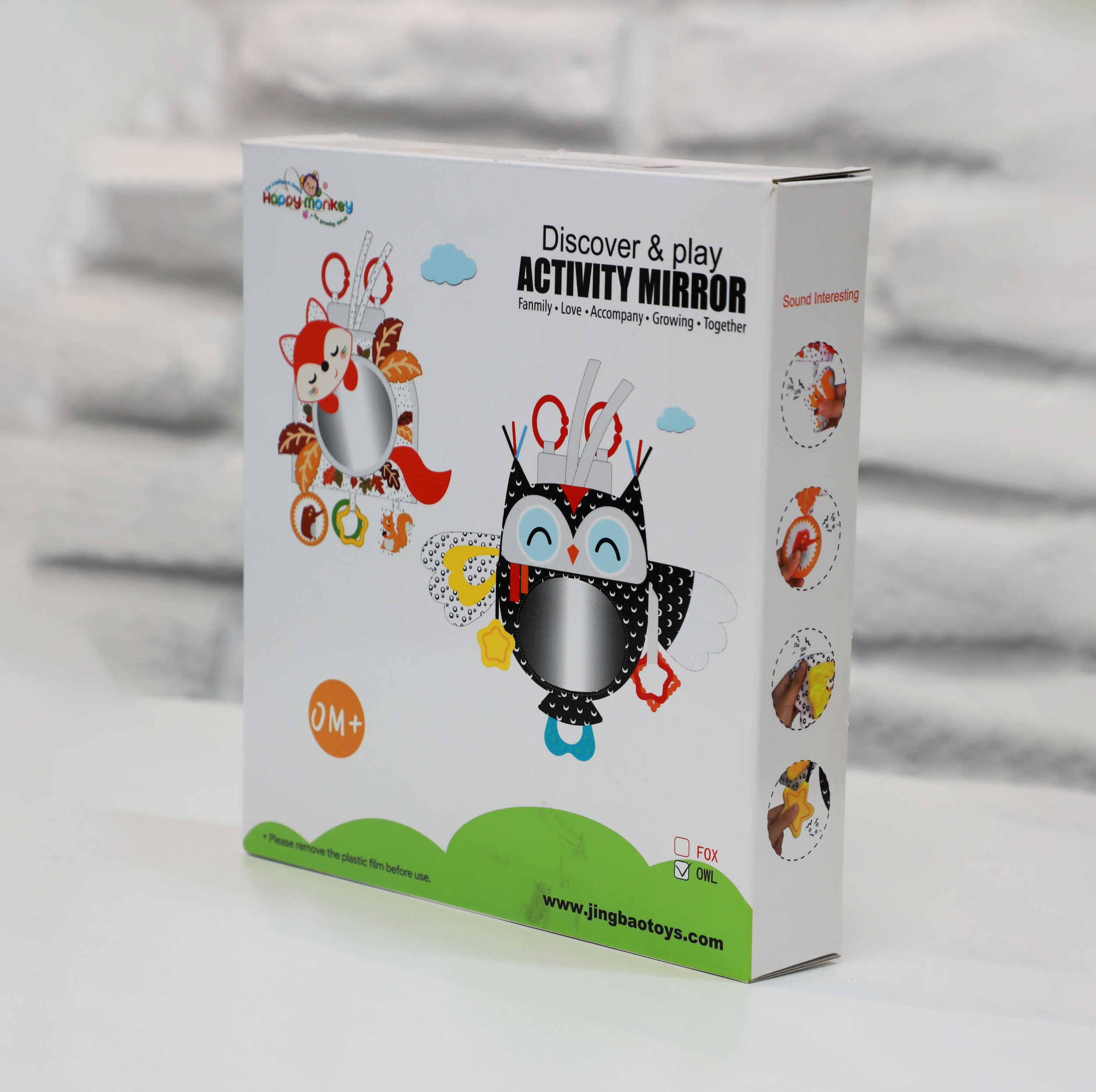 آویز تخت کودک مدل آینه دار طرح جغد happy monkey
