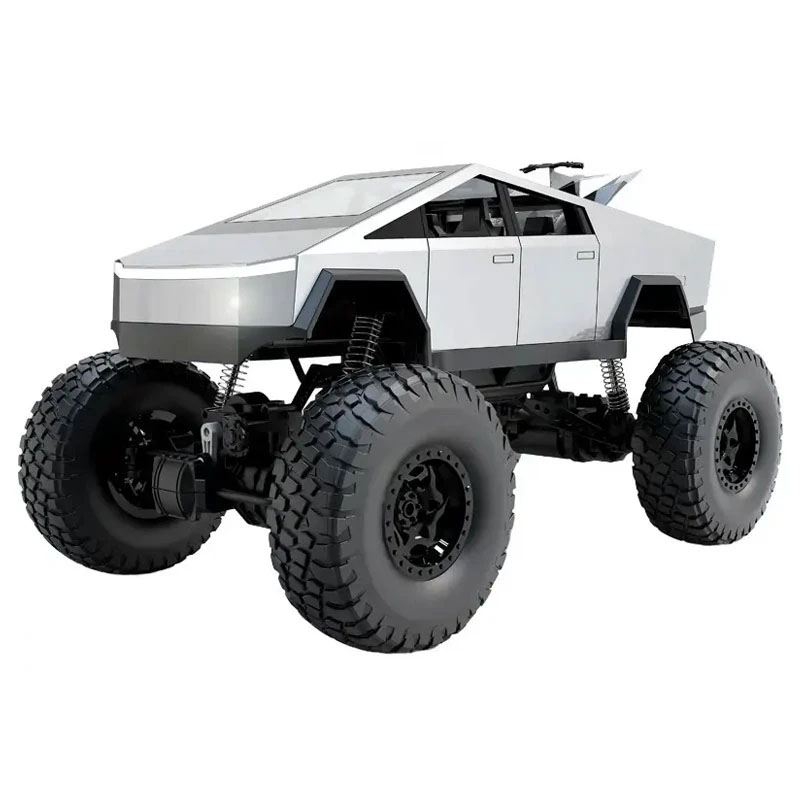 ماشین بازی کنترلی MZ مدل تسلا سایبر تراک بزرگ 1:08 با چهارچرخ محرک 4x4، دو موتور براش، بدنه آلیاژ آلومینیوم، سرعت تا 8 کیلومتر بر ساعت، چراغ LED و باتری شارژی 7.4 ولت با کنترل 2.4 گیگاهرتز