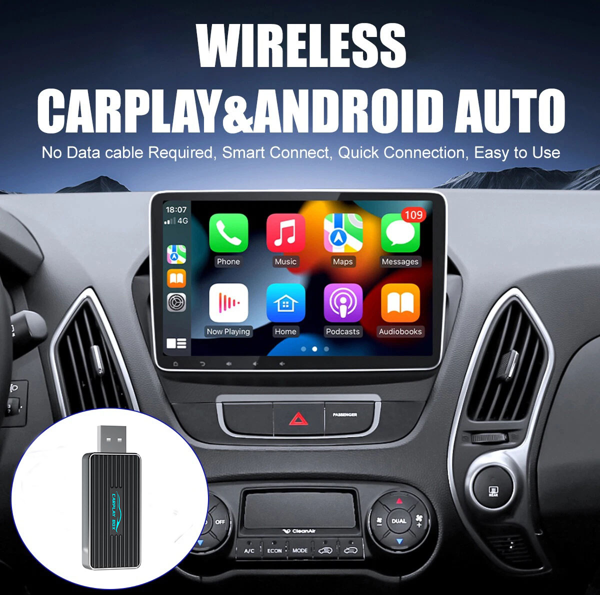 کارپلی و اندروید اتو مدل Wireless P9593 Carplay/Android Auto به همراه مبدل USB به USB-C