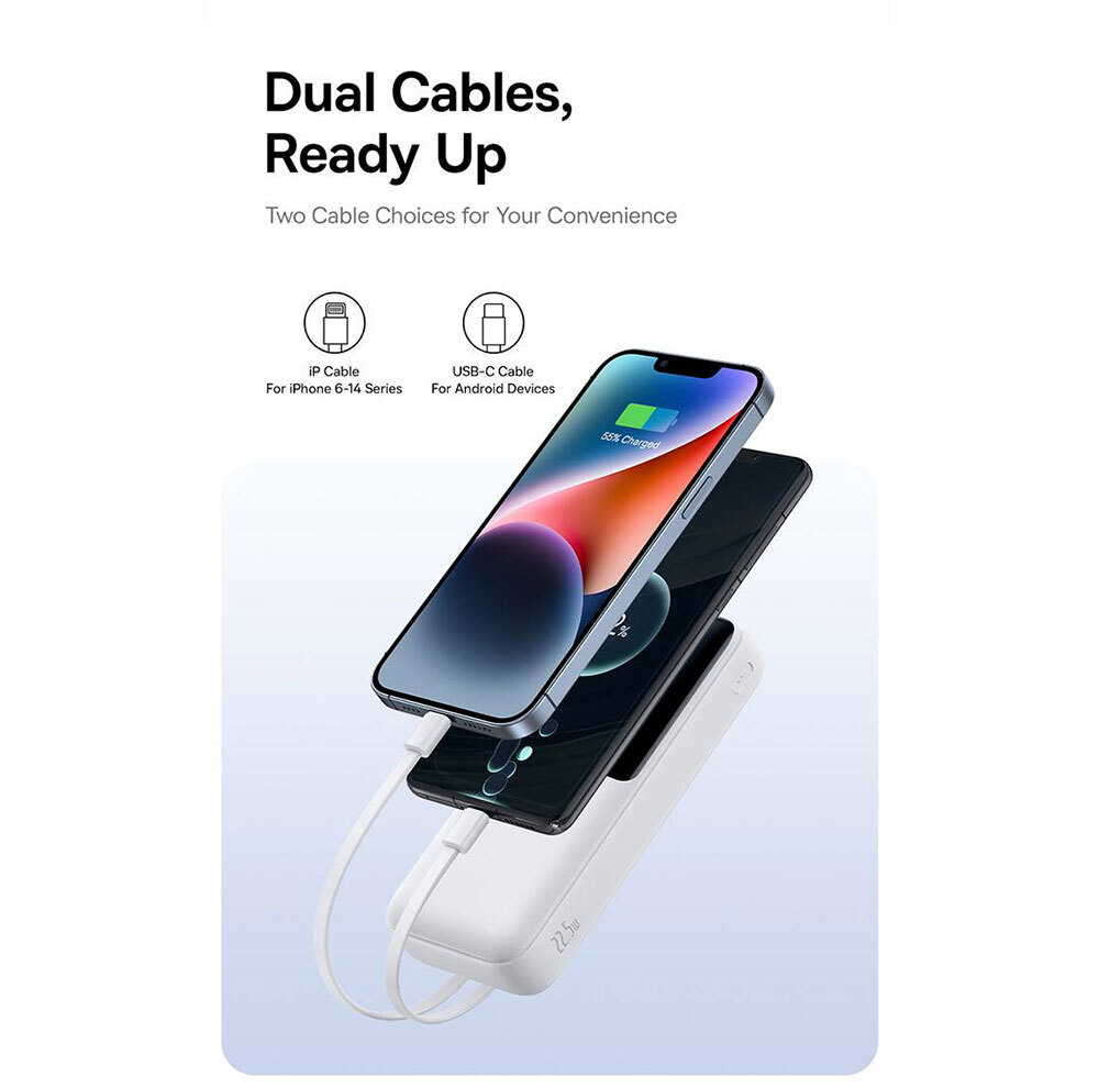 پاوربانک 22 وات بیسوس مدل LIPOW Dual ظرفیت 20000 میلیآمپرساعت به همراه کابل USB-C و لایتنینگ