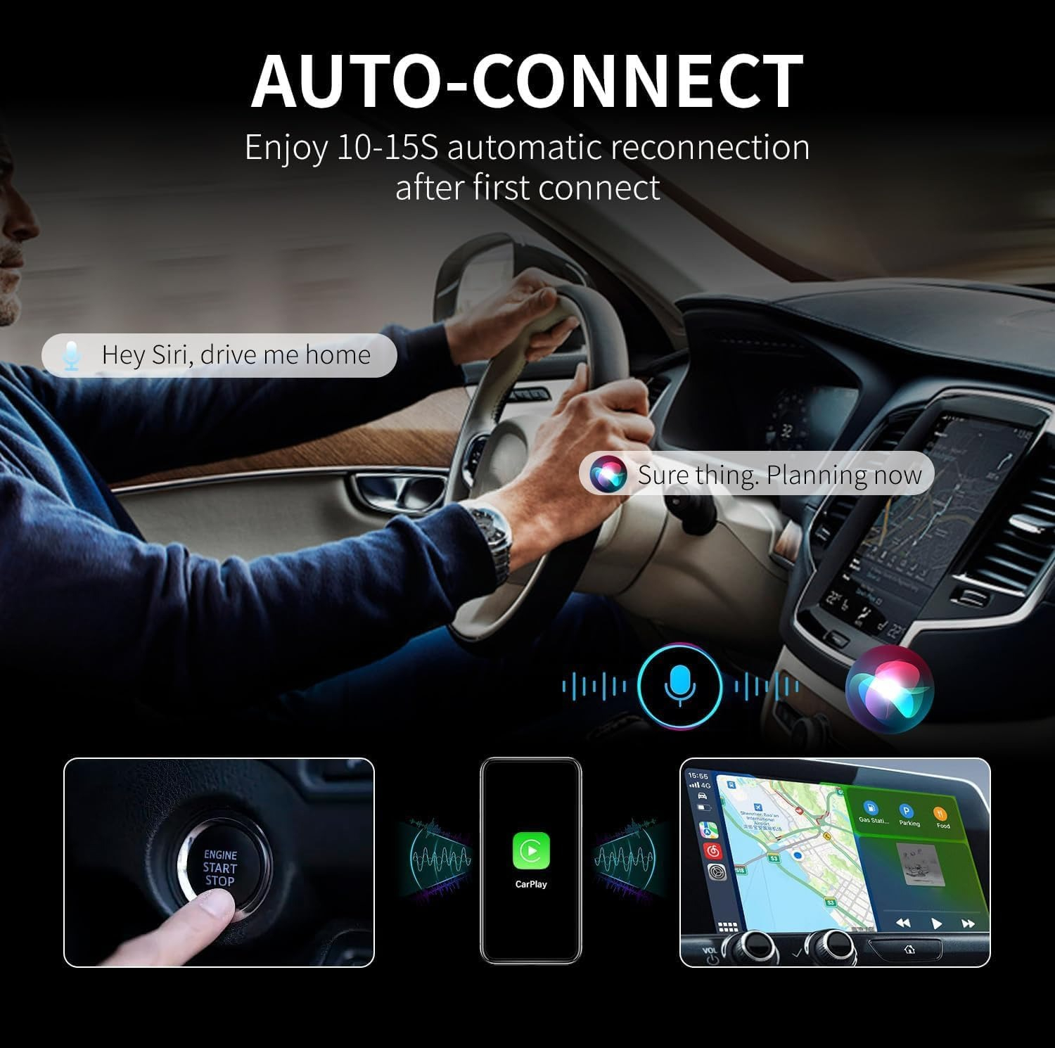 کارپلی و اندروید اتو مدل Wireless CarPlay/Android Auto Q1J به همراه مبدل USB به USB-C