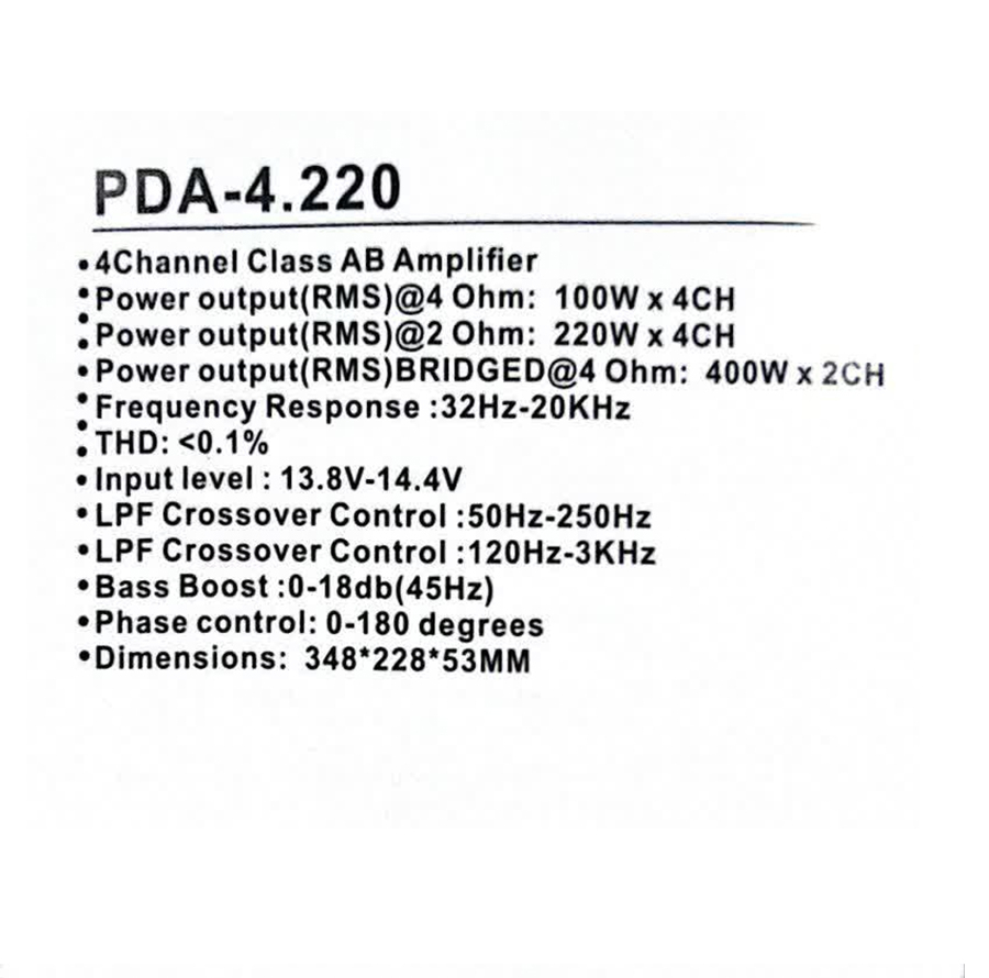 آمپلی فایر خودرو 4 کانال پاور دیاموند مدل VENOM-4.220  4*100W RMS