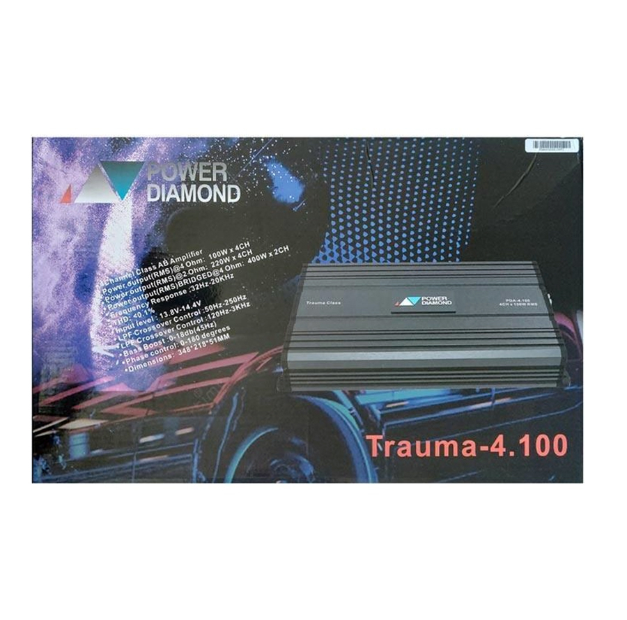 آمپلی فایر خودرو 4 کانال پاور دیاموند مدل TRAUMA 4.100 4*100 W RMS