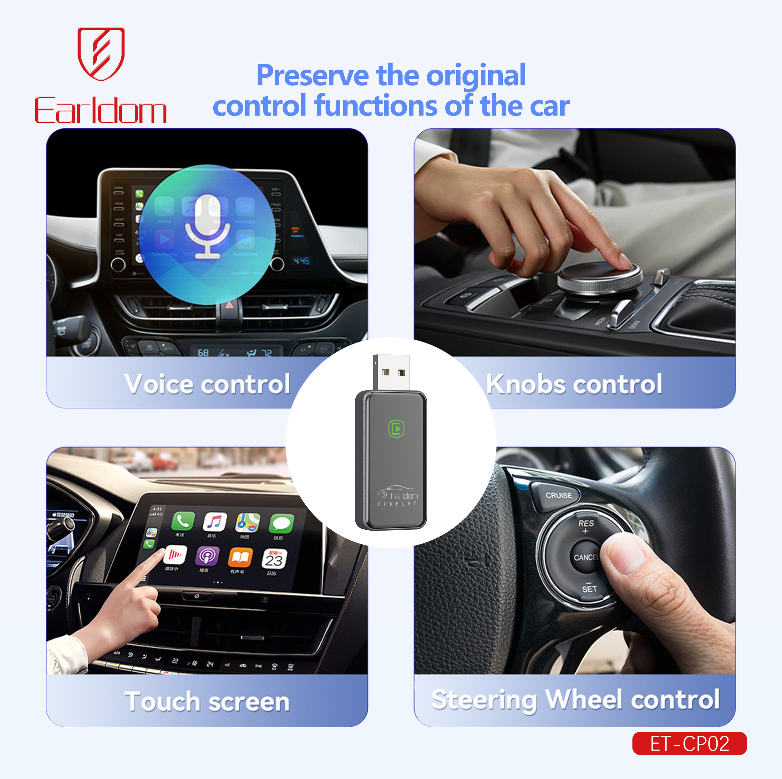 کارپلی و اندروید اتو ارلدام مدل CP02 به همراه تبدیل USB به USB-C