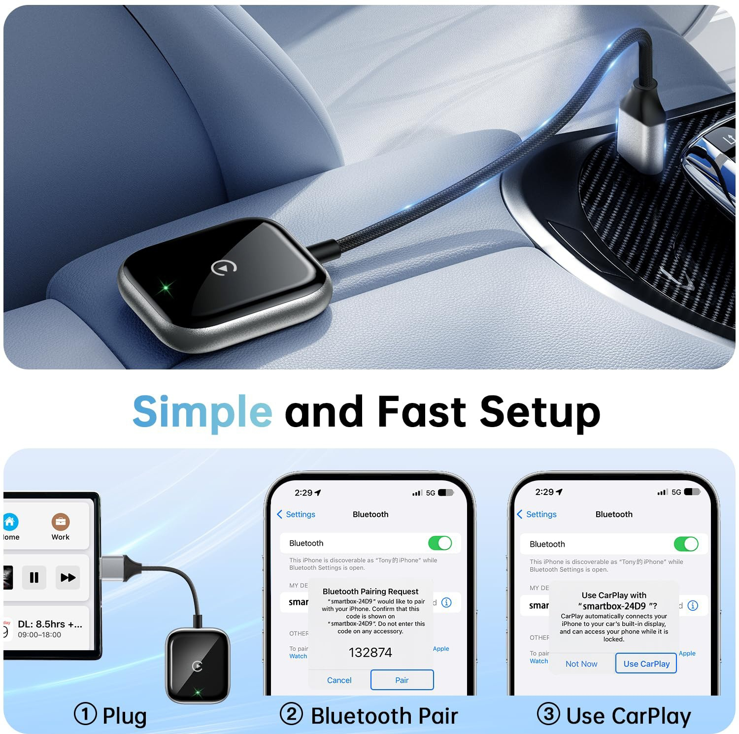 کارپلی و اندروید اتو مدلwireless Carplay/Android Auto به همراه مبدل USB به Type-C