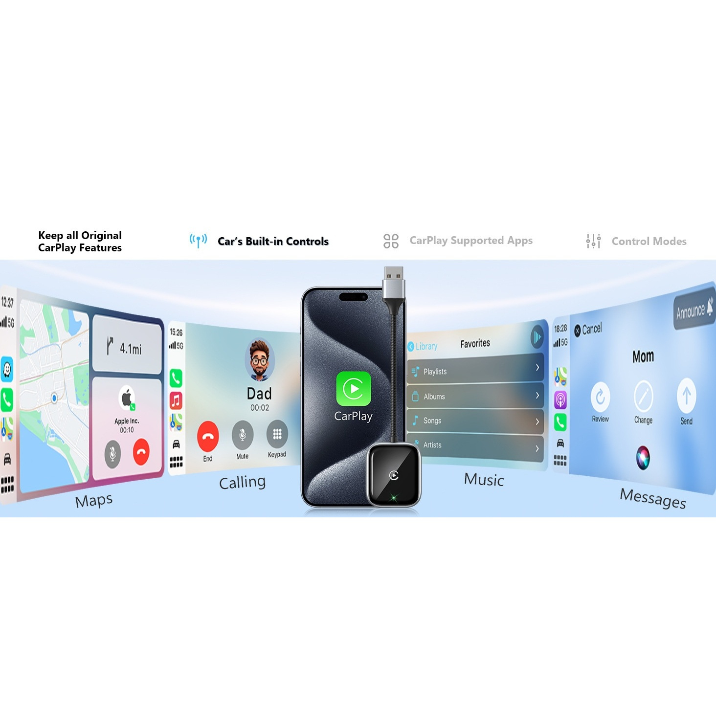 کارپلی و اندروید اتو مدلwireless Carplay/Android Auto به همراه مبدل USB به Type-C