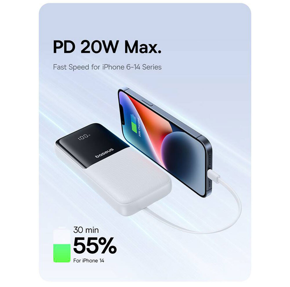 پاوربانک 22 وات بیسوس مدل LIPOW Dual ظرفیت 20000 میلیآمپرساعت به همراه کابل USB-C و لایتنینگ