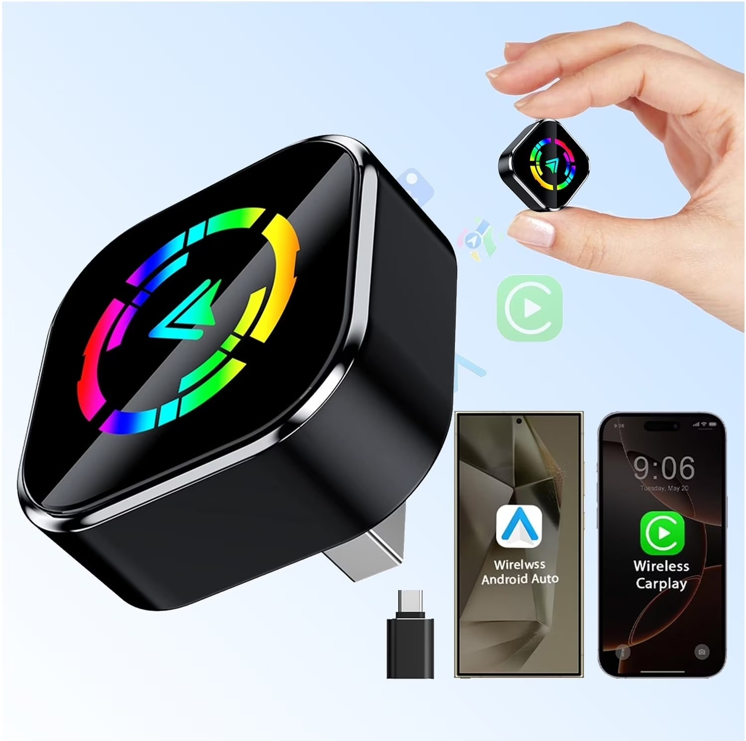 کارپلی و اندروید اتو مدل Wireless CarPlay/Android Auto Q1A به همراه مبدل USB به USB-C