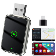 کارپلی و اندروید اتو مدل Wireless CarPlay/Android Auto Q1J به همراه مبدل USB به USB-C