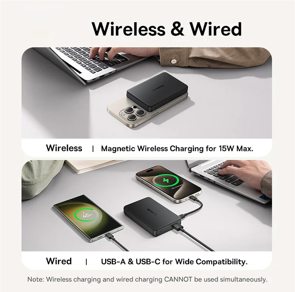پاوربانک بی‌سیم 22.5 وات بیسوس مدل Airpow Ⅱ Qi2 Magnetic ظرفیت 10000 میلی‌آمپر ساعت