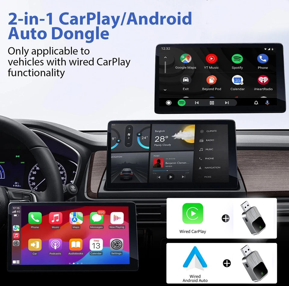 کارپلی و اندروید اتو مدل 2in1 Carplay/Android Auto k2