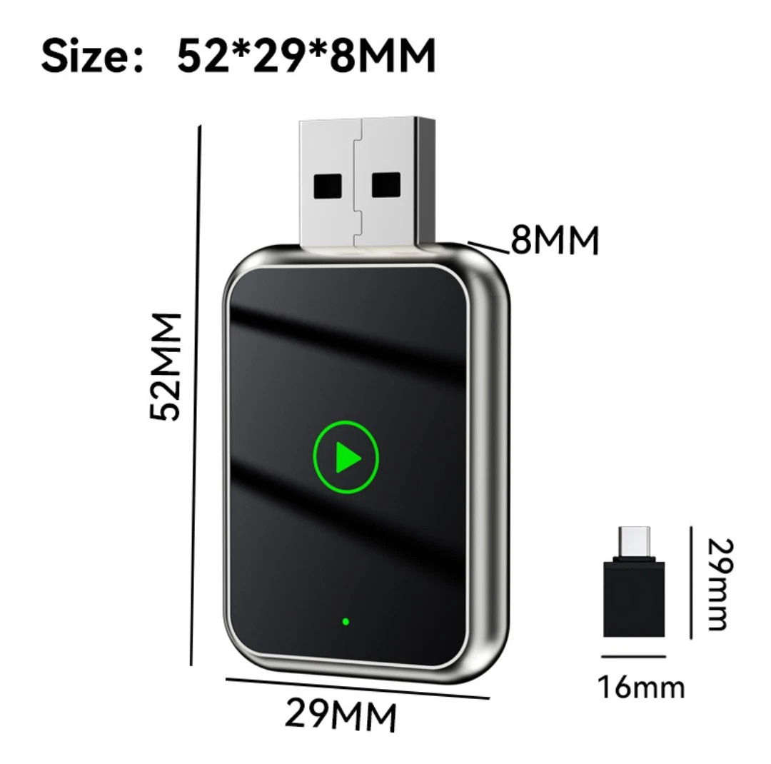 کارپلی و اندروید اتو مدل Wireless CarPlay/Android Auto Q1J به همراه مبدل USB به USB-C