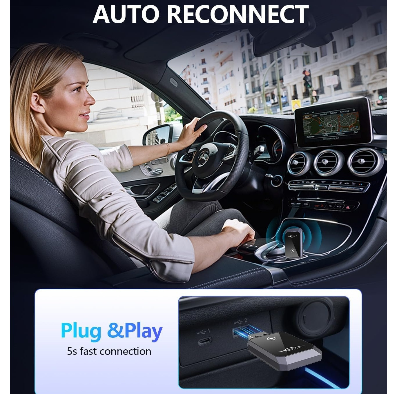 کارپلی و اندروید اتو مدل Wireless CarPlay/Android Auto Q1Y به همراه مبدل USB به USB-C