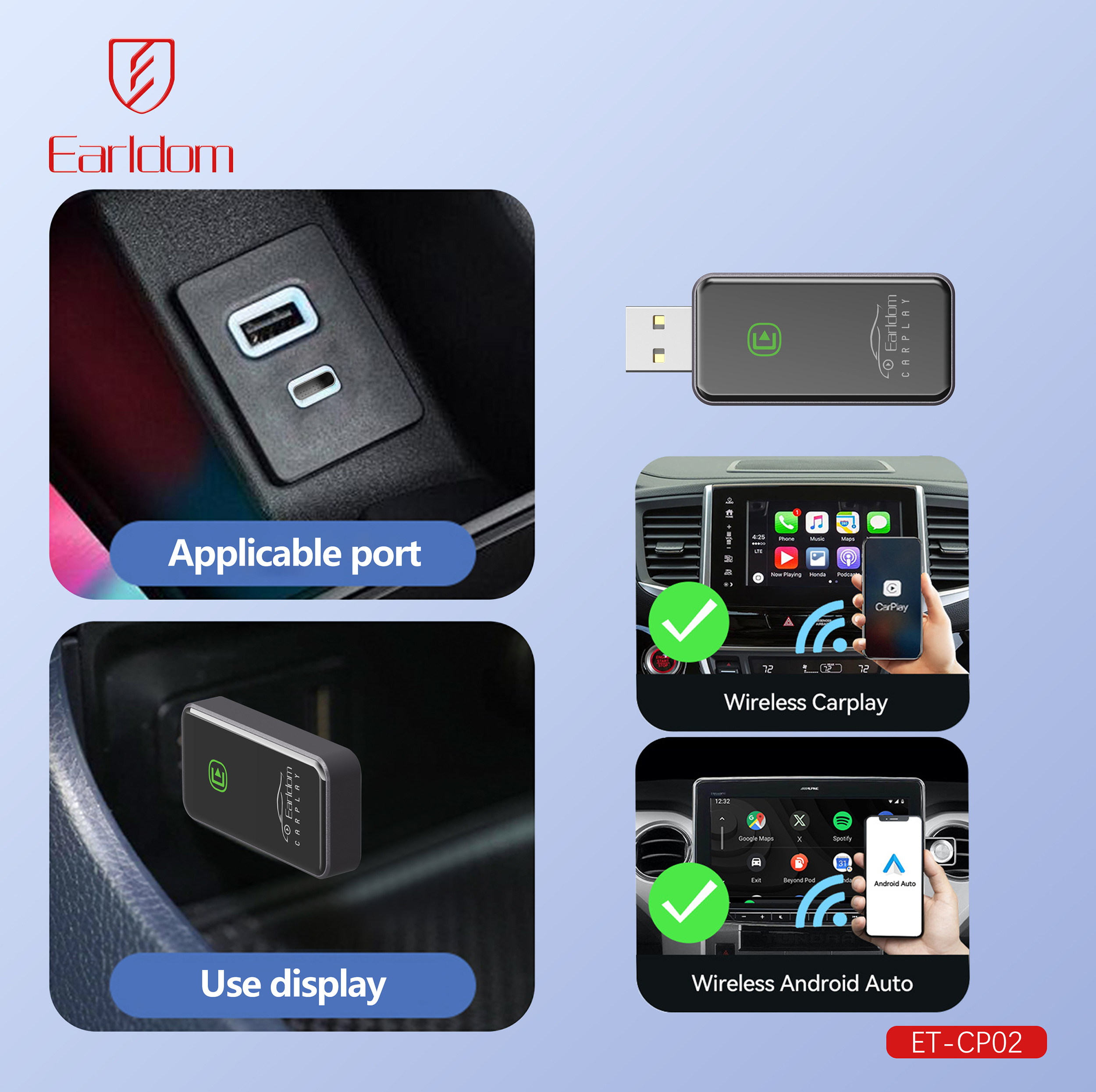 کارپلی و اندروید اتو ارلدام مدل CP02 به همراه تبدیل USB به USB-C