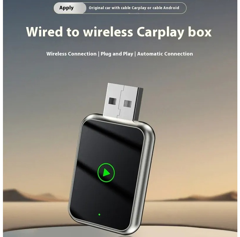 کارپلی و اندروید اتو مدل Wireless CarPlay/Android Auto Q1J به همراه مبدل USB به USB-C