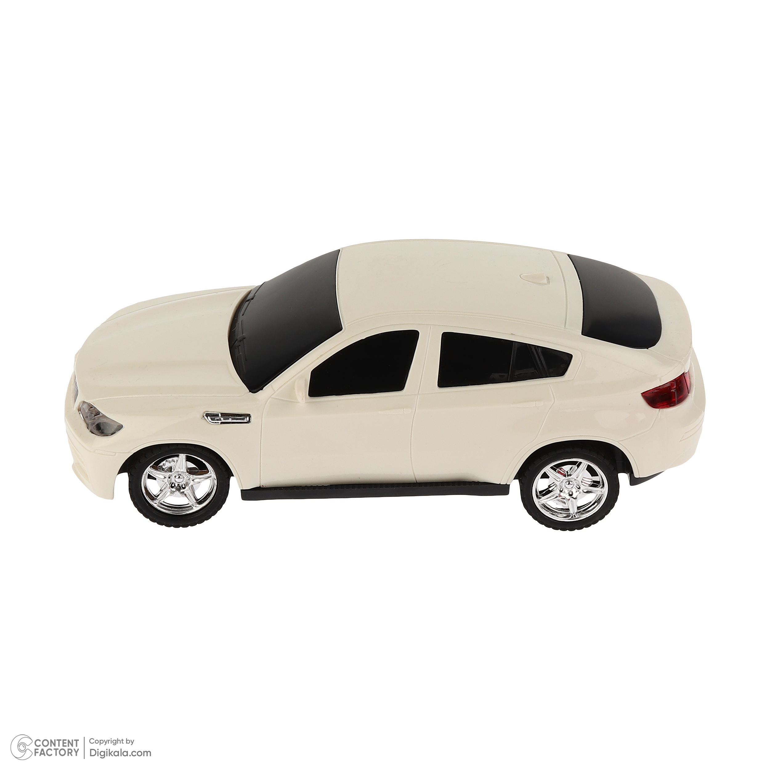 ماشین بازی کنترلی مدل سواری طرح BMW دارای چراغ و قابلیت حرکت در چهار جهت جلو، عقب، چپ و راست، بدنه پلاستیکی سبک و ابعاد 150x70x100 میلیمتر
