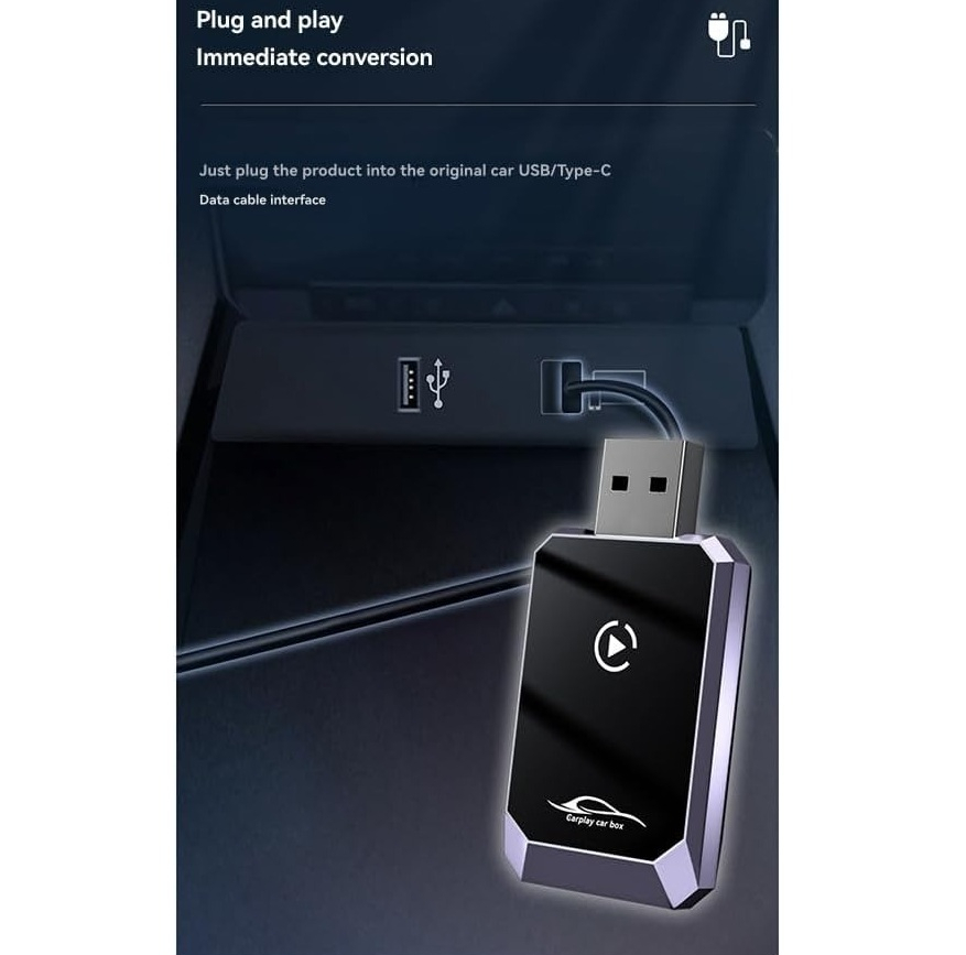 کارپلی و اندروید اتو مدل Wireless CarPlay/Android Auto Q1Y به همراه مبدل USB به USB-C