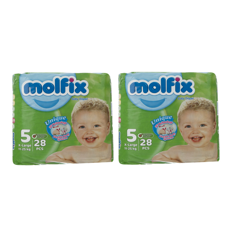 پوشک کودک مولفیکس  مدل xlarge سایز 5 دو بسته 28 عددی