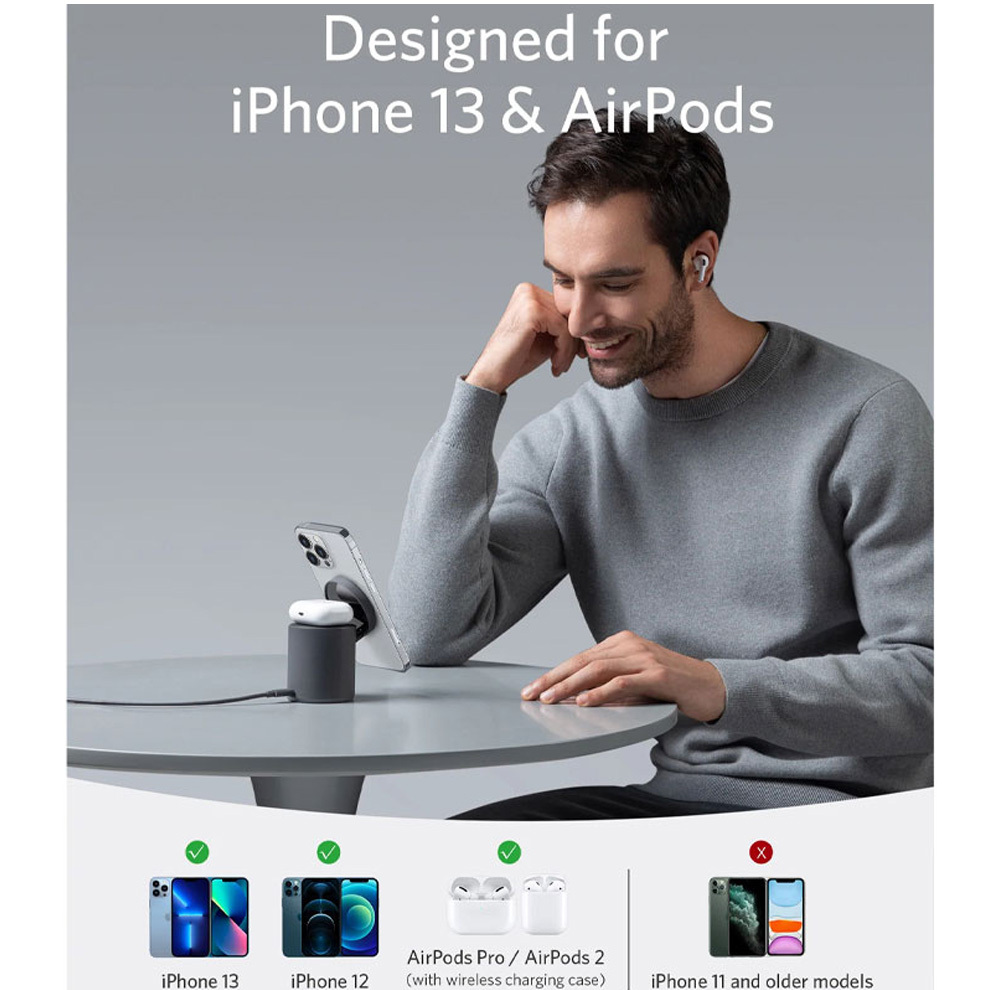 شارژر بیسیم 7.5 وات انکر مدل B2568 به همراه شارژر دیواری 20 وات انکر و کابل USB-C به USB-C
