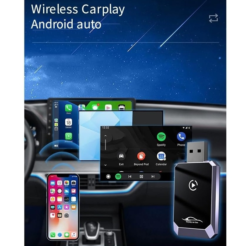 کارپلی و اندروید اتو مدل Wireless CarPlay/Android Auto Q1Y به همراه مبدل USB به USB-C