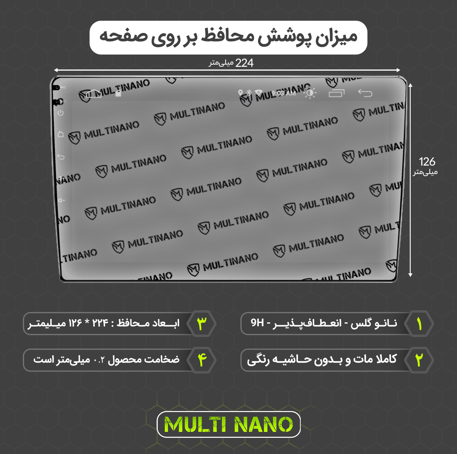 محافظ صفحه نمایش آنتی رفلکس مانیتور خودرو مولتی نانو مدل X-S1M مناسب برای مانیتور 9 اینچ