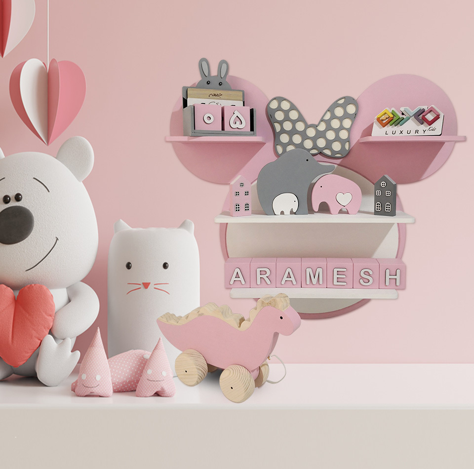 شلف دیواری اتاق کودک طرح میکی موس مدل MKids51-Pink