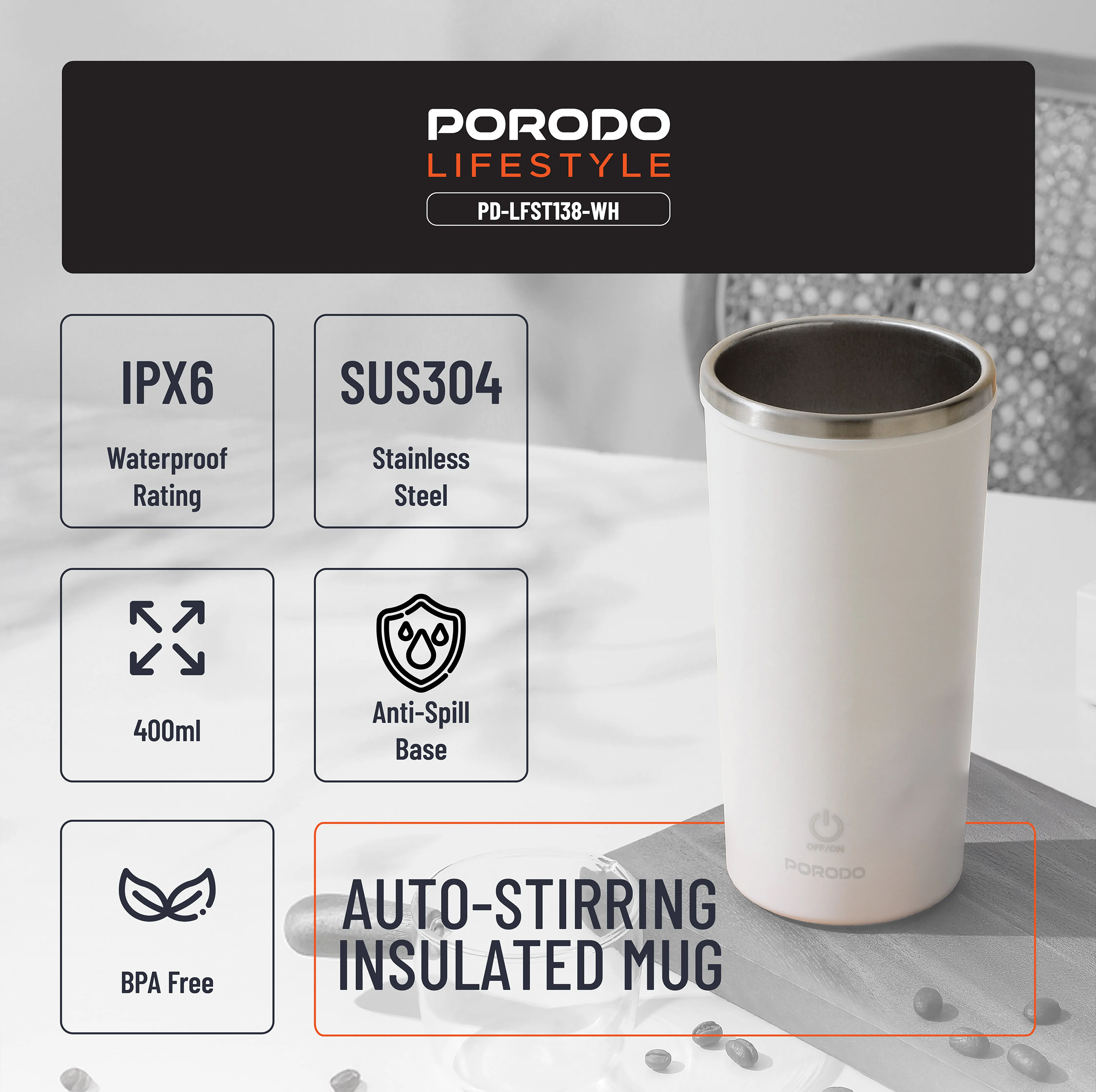 تراول ماگ پرودو مدل PDLFST138BK گنجایش 0.4 لیتر