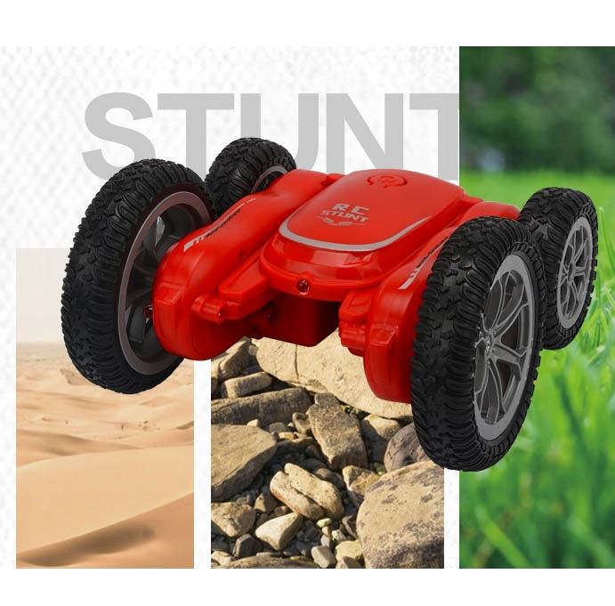 ماشین بازی کنترلی مدل Stunt King مقیاس 1:28 با حرکات آکروباتیک 360 درجه، کنترل بیسیم 2.4 گیگاهرتز، برد 40 متر، باتری قابل شارژ و فنر تعادل خودکار