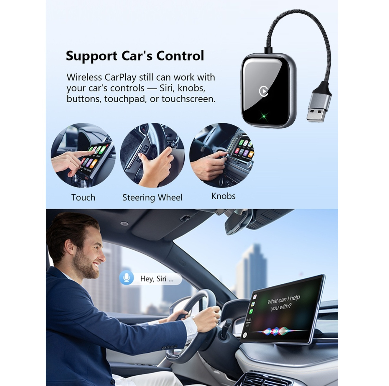 کارپلی و اندروید اتو مدلwireless Carplay/Android Auto به همراه مبدل USB به Type-C